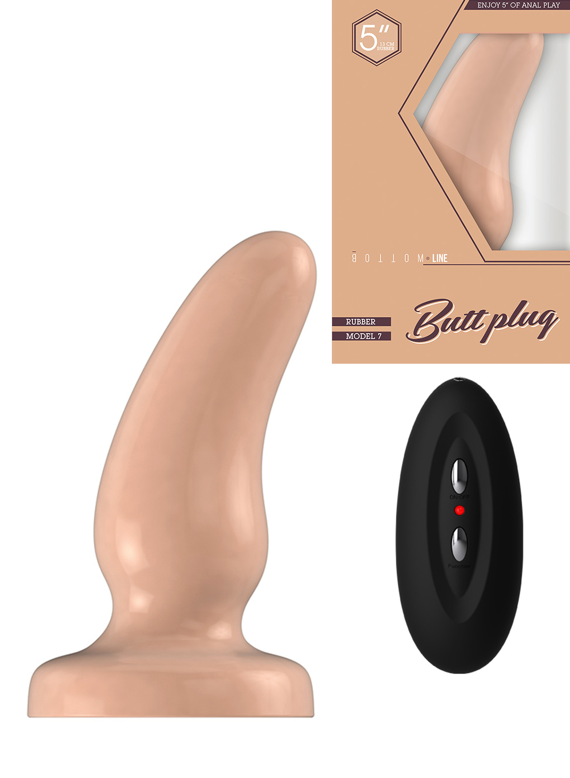 Bottom Line 5" Vibrating Rubber Buttplug Model 7 Flesh