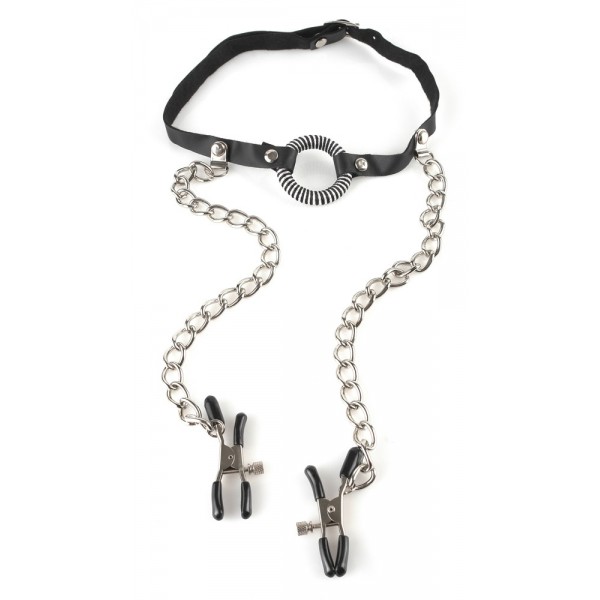 Pipedream Fetish Fantasy Series O-Ring Gag With Nipple Clamps